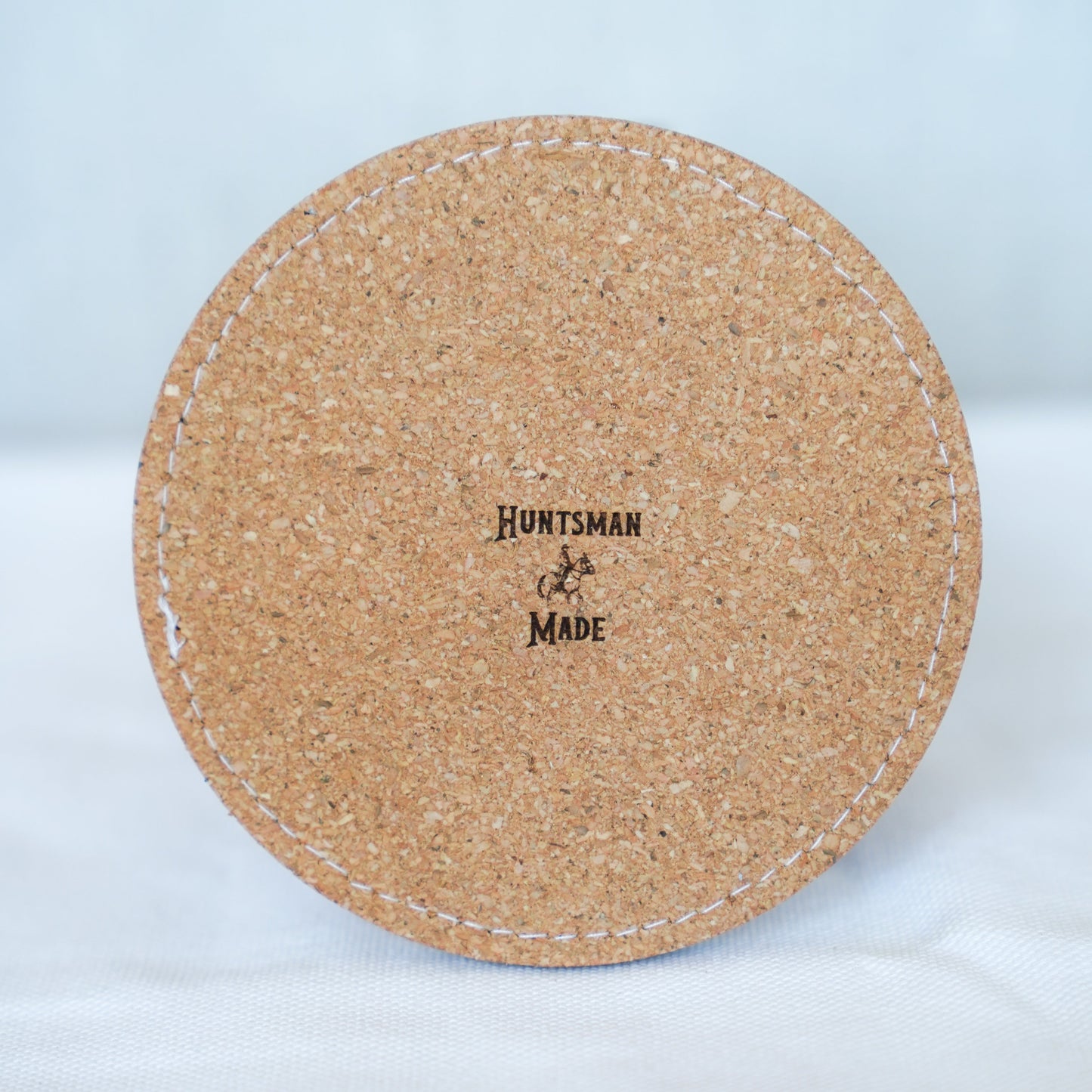 Waxed Leather Coaster - Huntsman Made Logo (Single/Tan stitch)