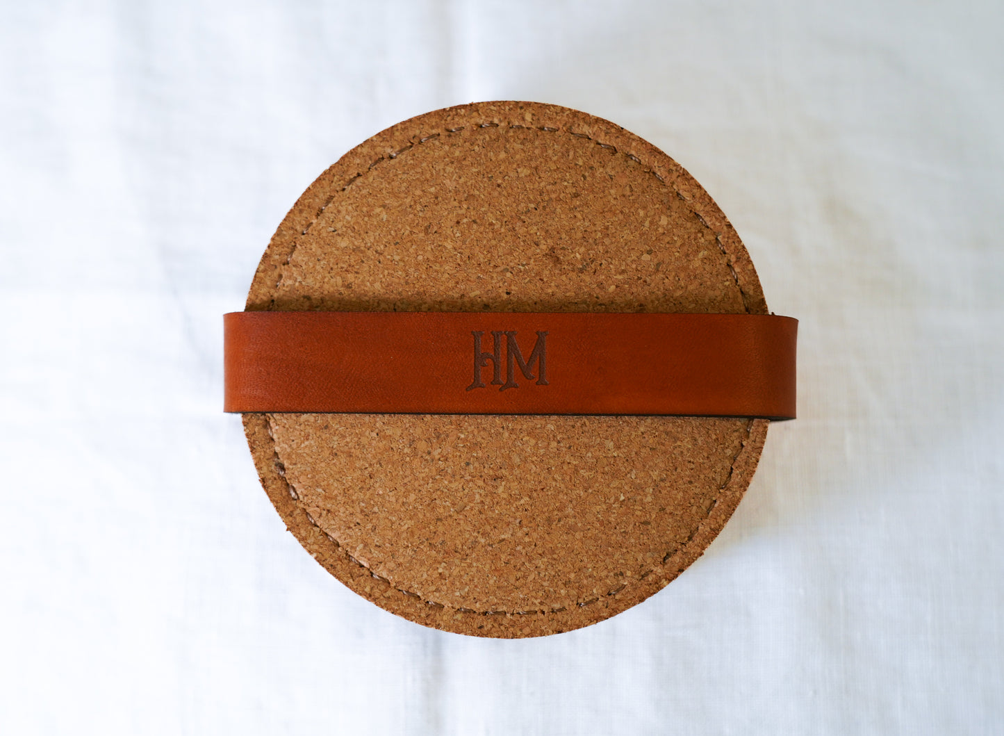 Waxed Leather Coaster - Huntsman Made Logo (4-Pack/Tan stitch)