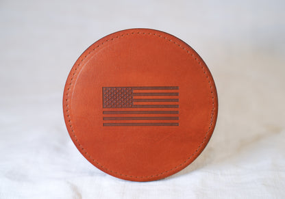 Waxed Leather Coaster - American Flag (Single/Tan stitch)