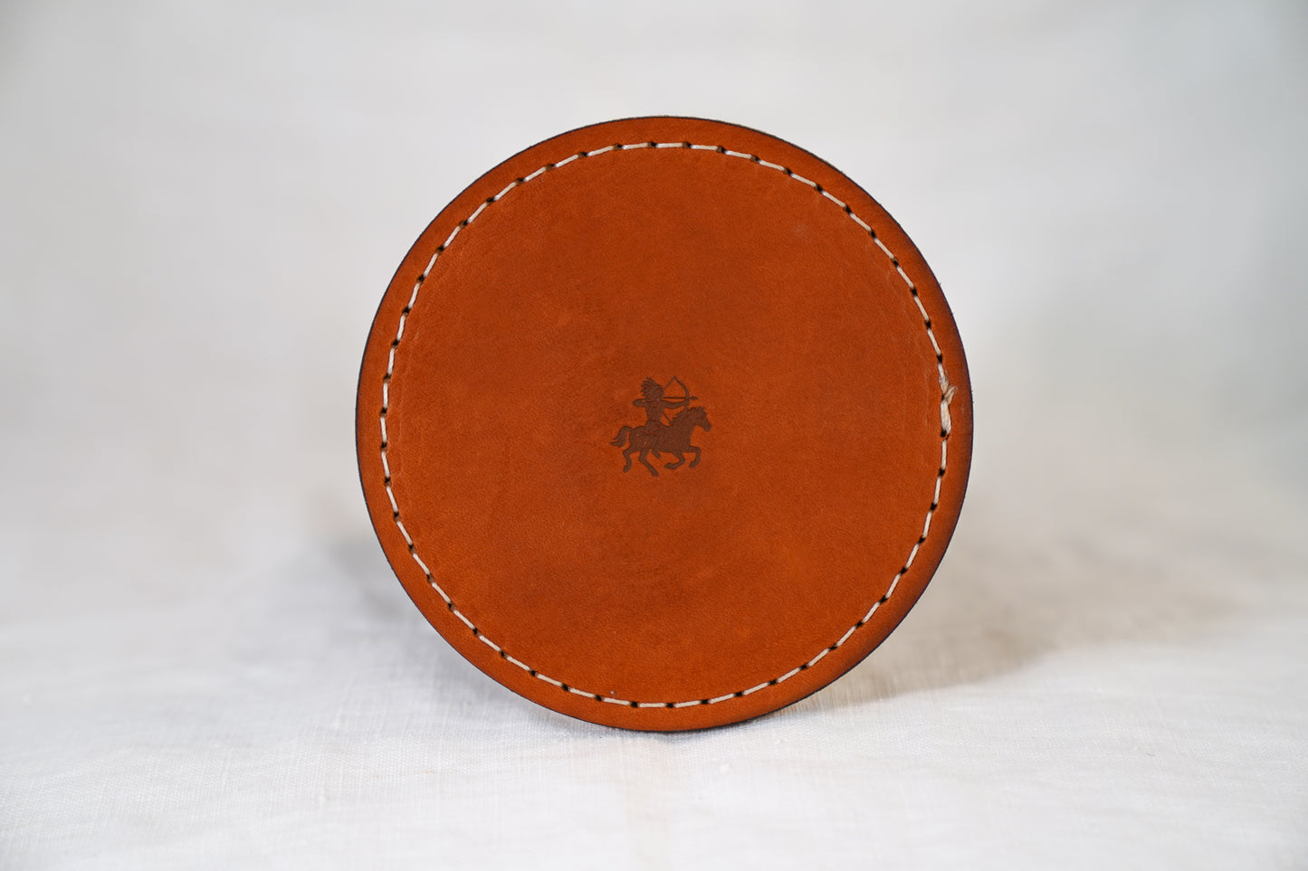 Waxed Leather Coaster - Huntsman Made Logo (4-Pack/White stitch)