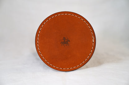 Waxed Leather Coaster - Huntsman Made Logo (4-Pack/White stitch)