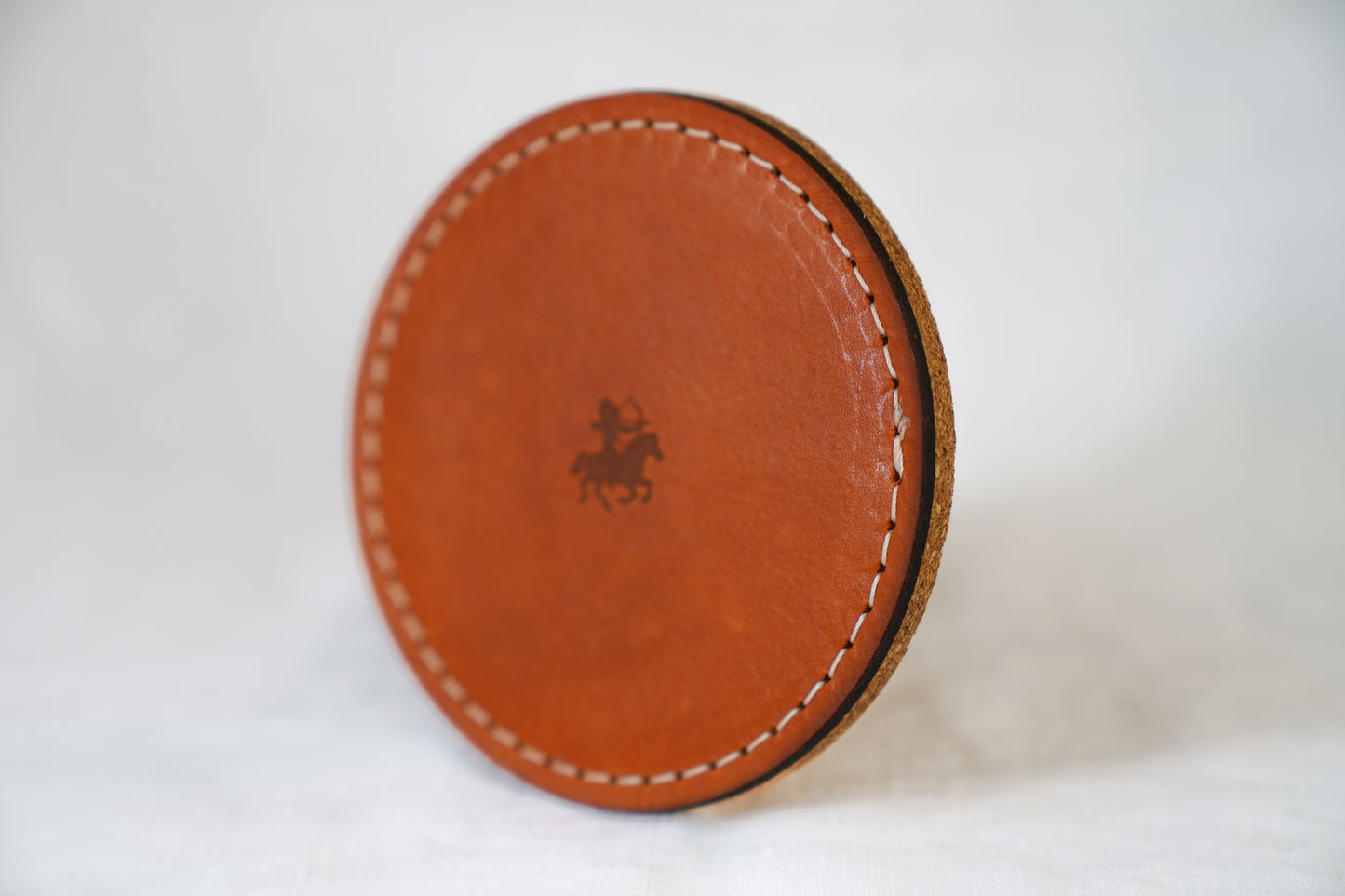 Waxed Leather Coaster - Huntsman Made Logo (4-Pack/White stitch)