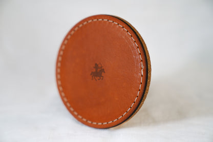 Waxed Leather Coaster - Huntsman Made Logo (4-Pack/White stitch)