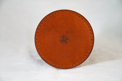 Waxed Leather Coaster - Huntsman Made Logo (4-Pack/Tan stitch)