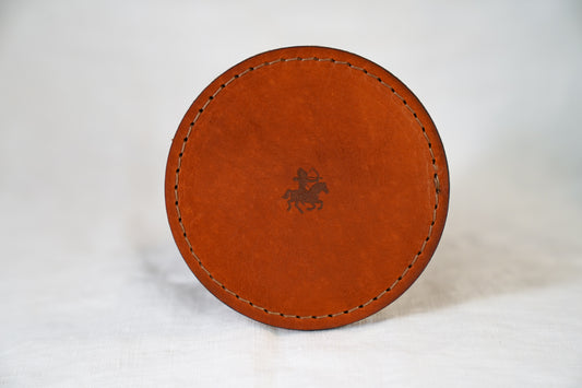 Waxed Leather Coaster - Huntsman Made Logo (4-Pack/Tan stitch)