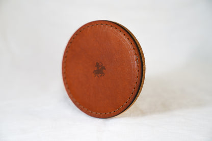 Waxed Leather Coaster - Huntsman Made Logo (4-Pack/Tan stitch)