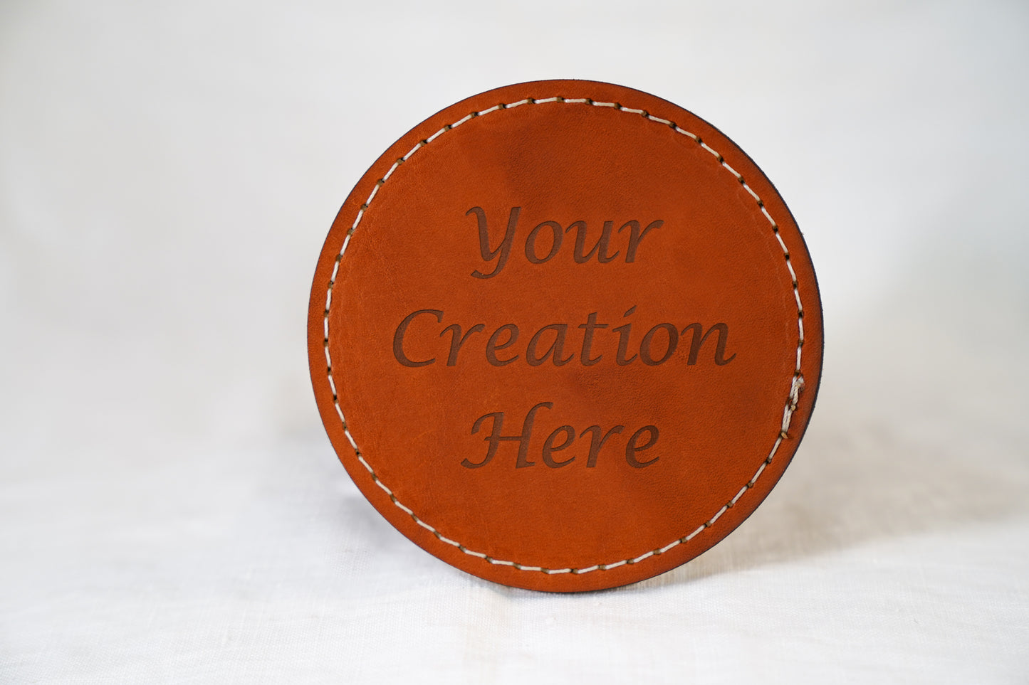 Waxed Leather Coaster - Custom (4-Pack/White stitch)