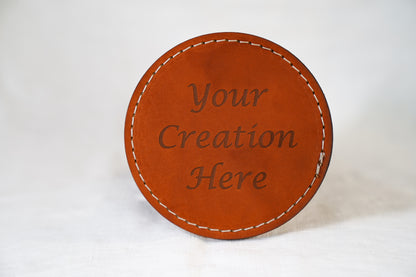 Waxed Leather Coaster - Custom (4-Pack/White stitch)