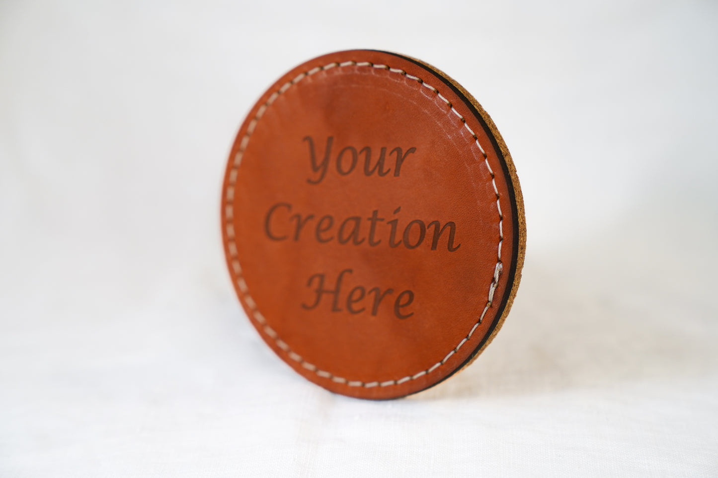 Waxed Leather Coaster - Custom (4-Pack/White stitch)