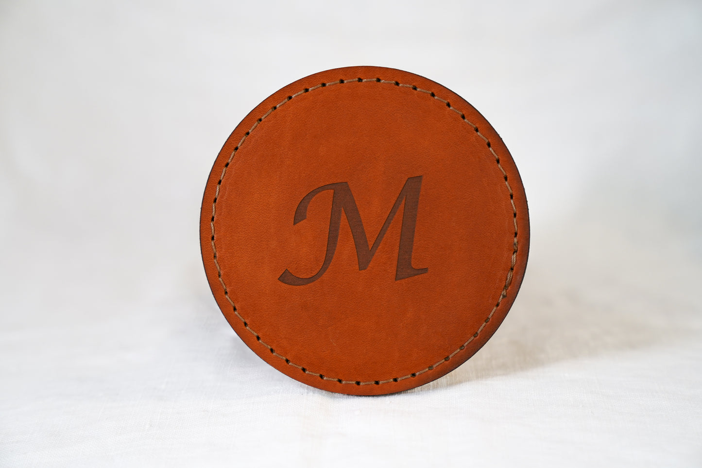 Waxed Leather Coaster - Letter (4-Pack/Tan stitch)