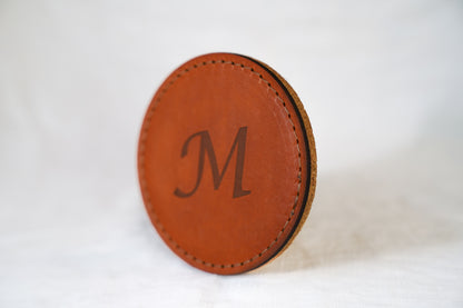 Waxed Leather Coaster - Letter (4-Pack/Tan stitch)