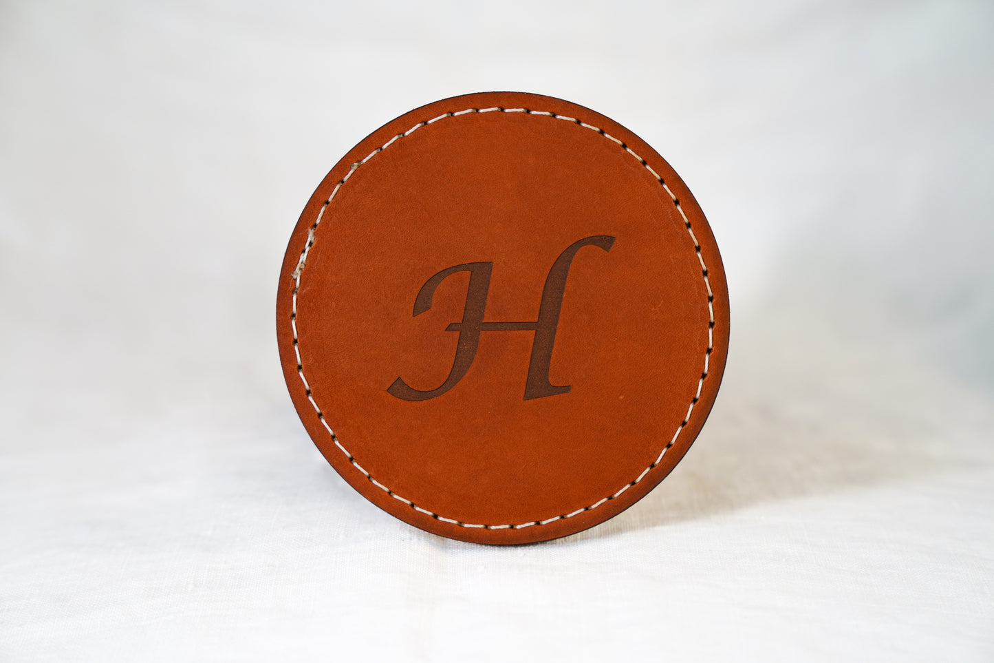 Waxed Leather Coaster - Letter (Single/White stitch)