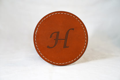Waxed Leather Coaster - Letter (Single/White stitch)