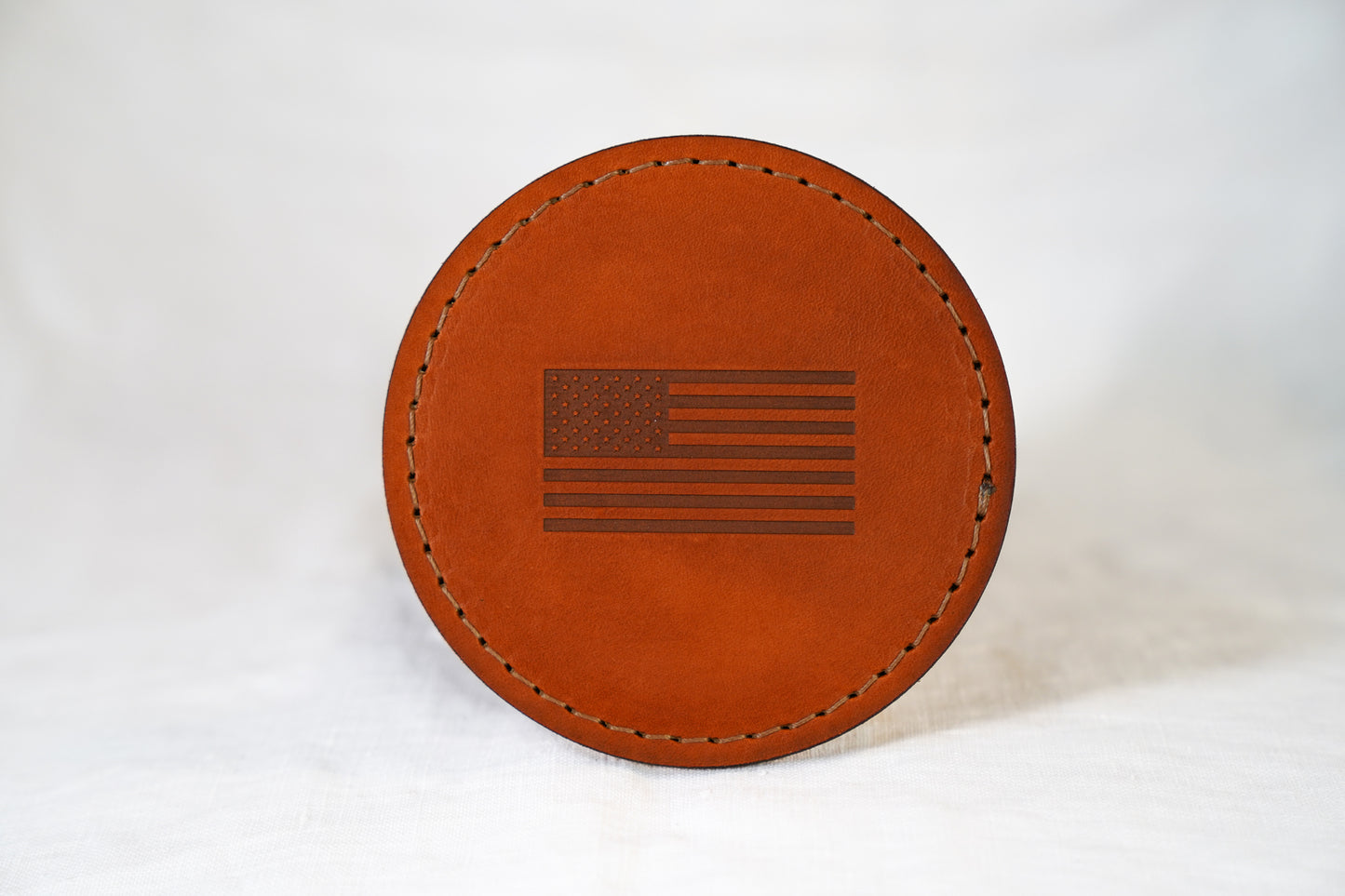 Waxed Leather Coaster - American Flag (4-Pack/Tan stitch)