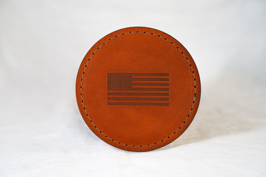 Waxed Leather Coaster - American Flag (4-Pack/Tan stitch)