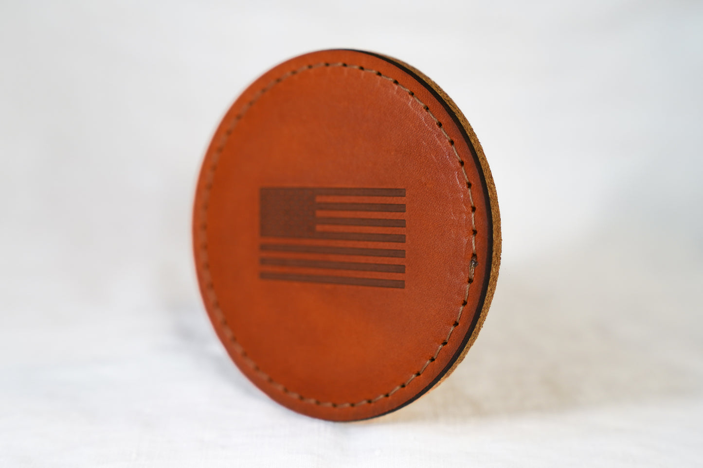 Waxed Leather Coaster - American Flag (4-Pack/Tan stitch)