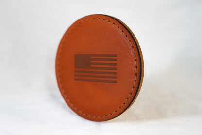 Waxed Leather Coaster - American Flag (4-Pack/Tan stitch)