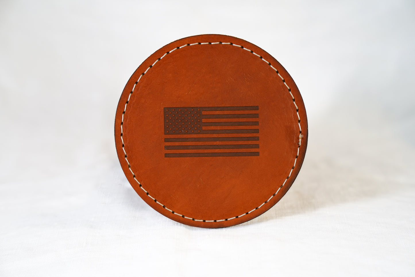 Waxed Leather Coaster - American Flag (4-Pack/White stitch)