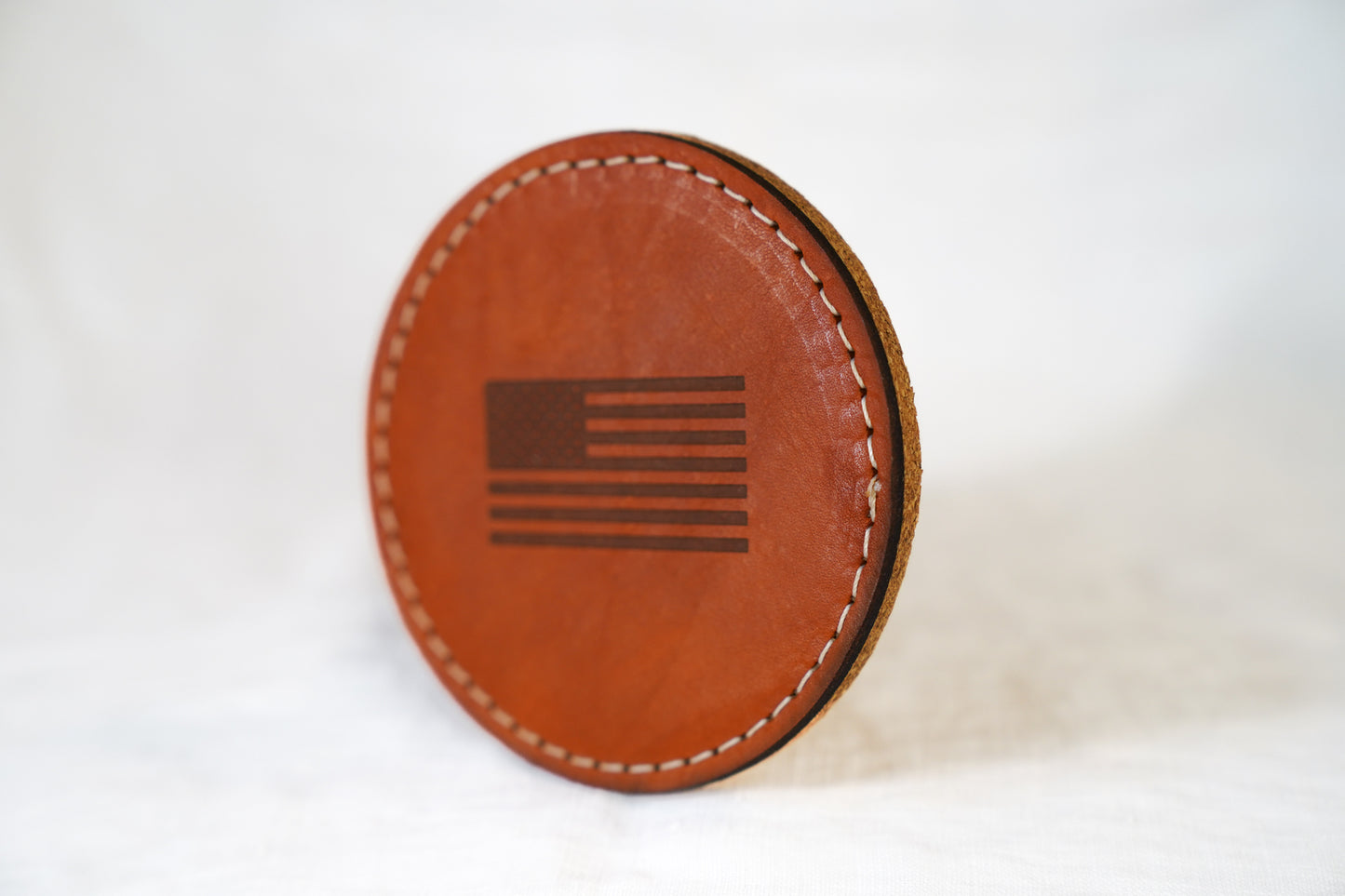 Waxed Leather Coaster - American Flag (4-Pack/White stitch)