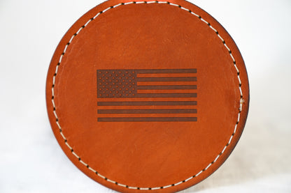 Waxed Leather Coaster - American Flag (4-Pack/White stitch)
