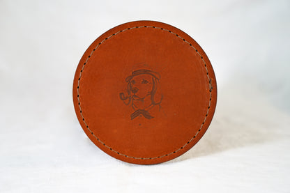 Waxed Leather Coaster - Dog & Pipe (Single/Tan stitch)