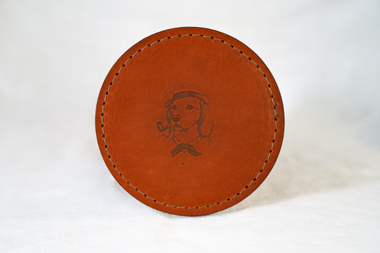 Waxed Leather Coaster - Dog & Pipe (Single/Tan stitch)