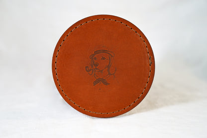 Waxed Leather Coaster - Dog & Pipe (4-Pack/Tan stitch)
