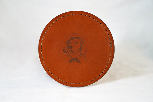 Waxed Leather Coaster - Dog & Pipe (4-Pack/Tan stitch)