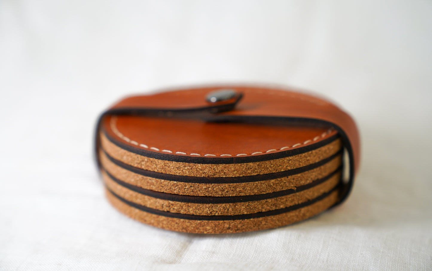 Waxed Leather Coaster - American Flag (4-Pack/White stitch)